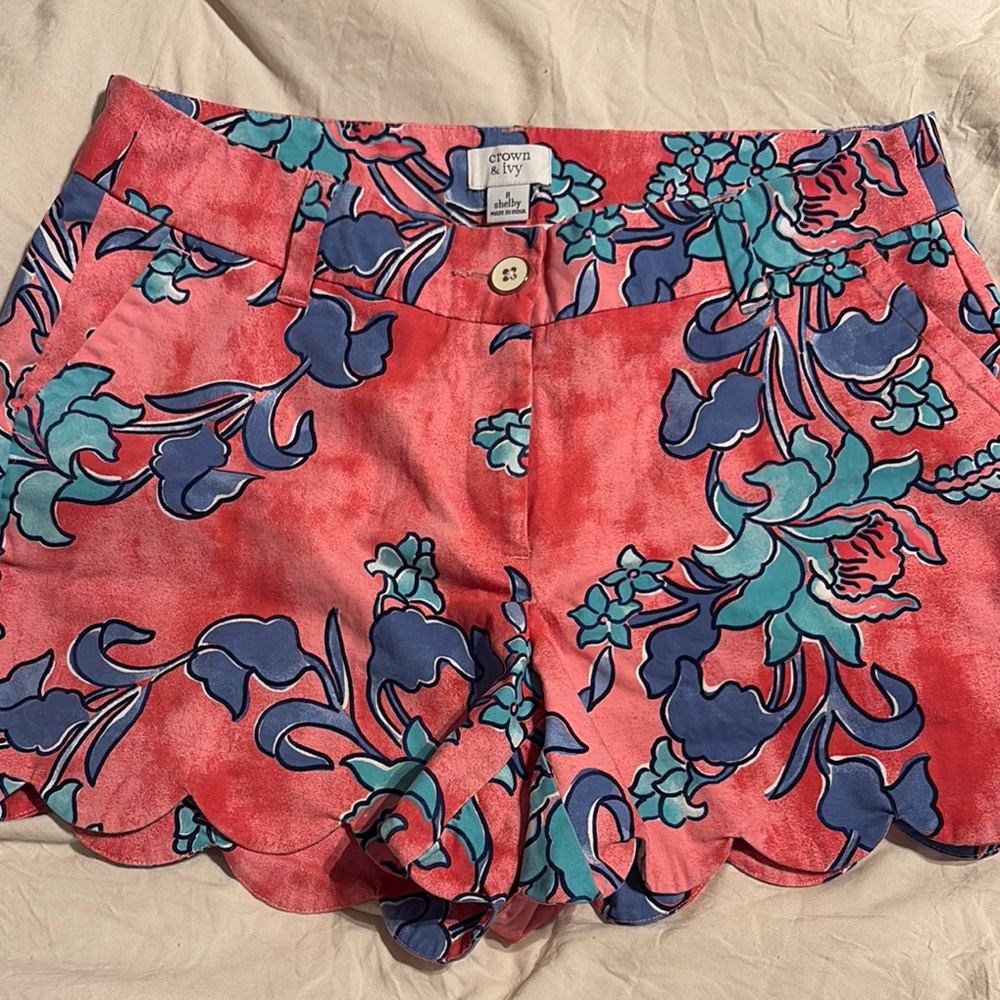 Crown & Ivy  Pink and Blue Scalloped Shorts